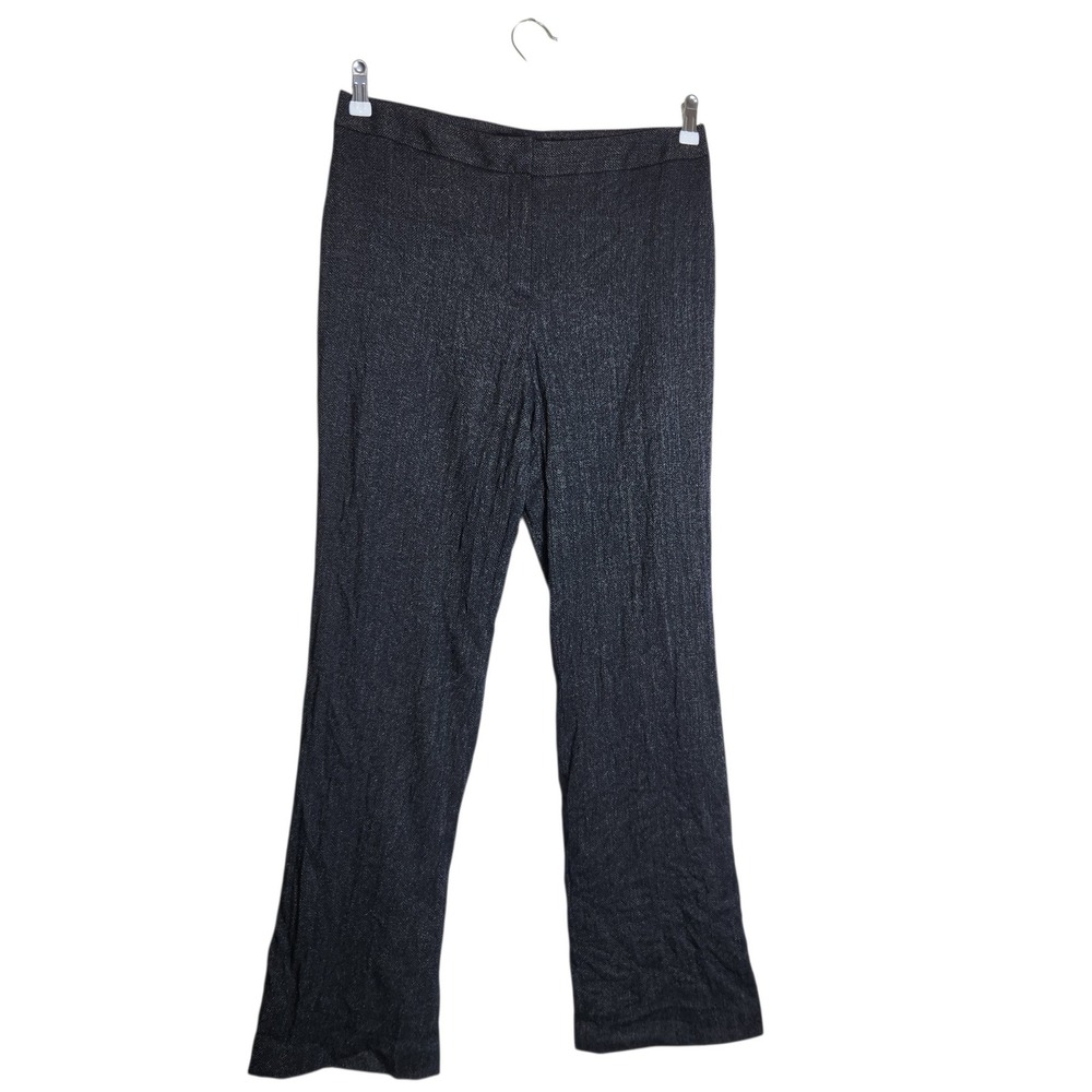 Lafayette 148 New York Women Grey Virgin Wool Metallic Straight Pants Size 10